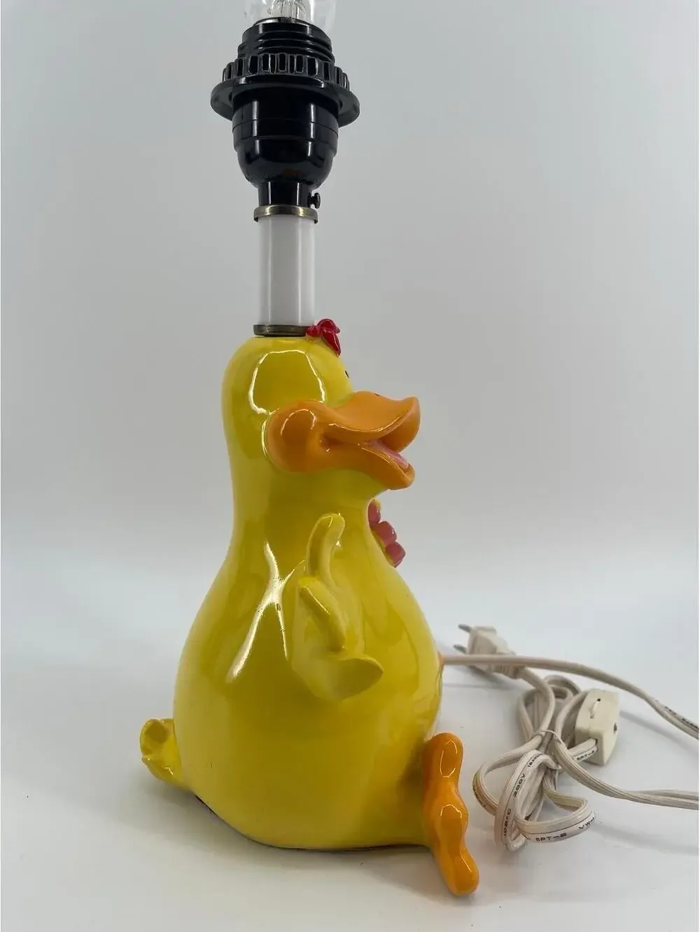Vintage 1970s 1980s Yellow Duck Ceramic Table Lamp Nursery Decor 14” Tested
